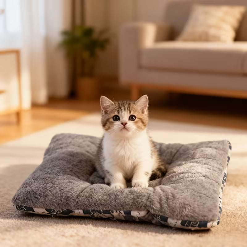 Ultra-Soft Pet Mattress – Blue Paw Print Non-Slip Indoor Mat