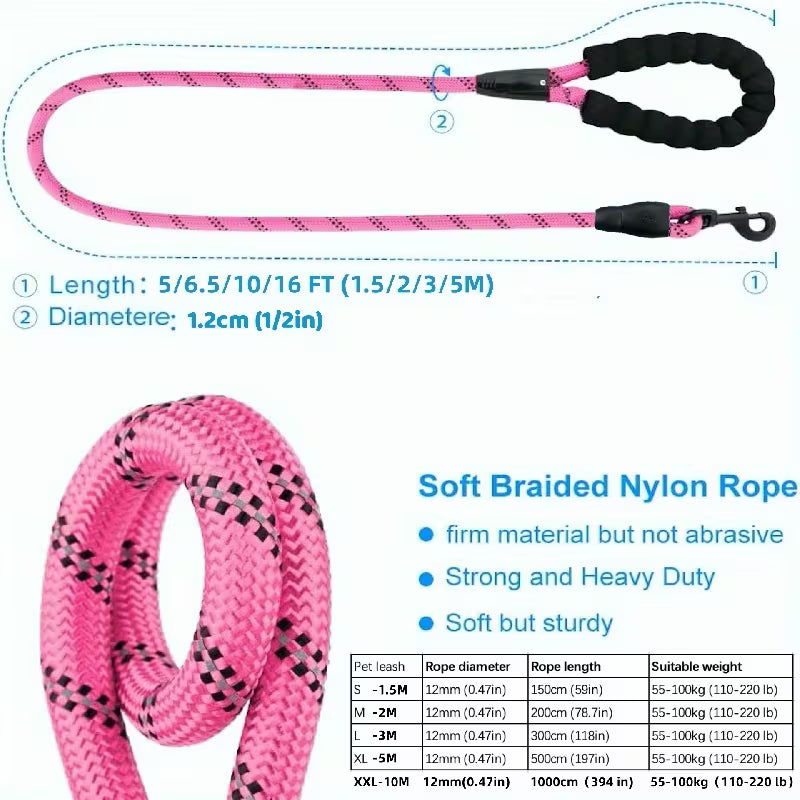 Reflective Heavy-Duty Nylon Dog Leash