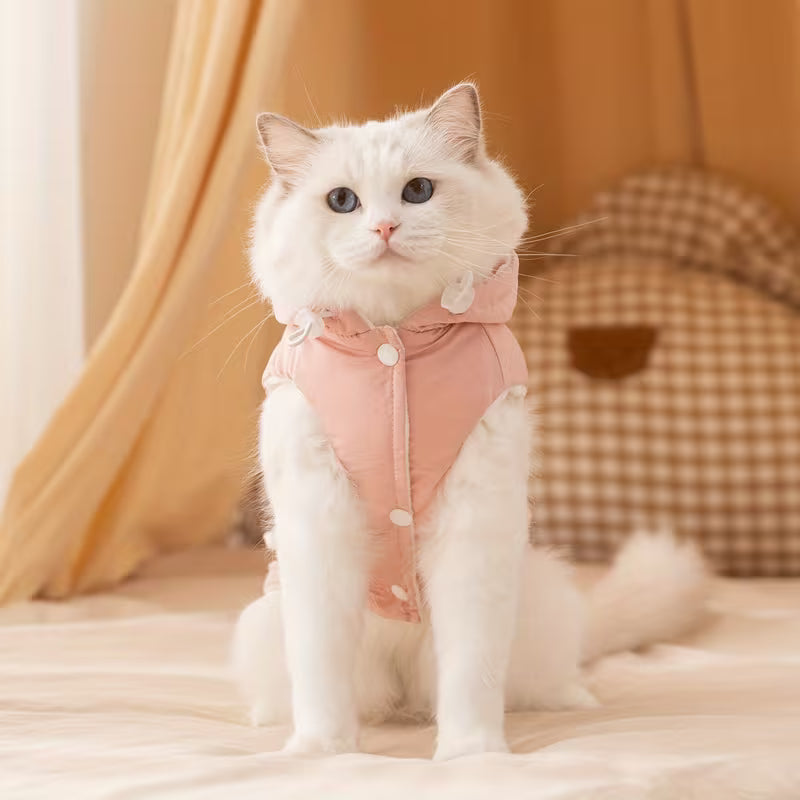 Pet Cat Clothing – Autumn & Winter Hooded Bow Style Pet Apparel
