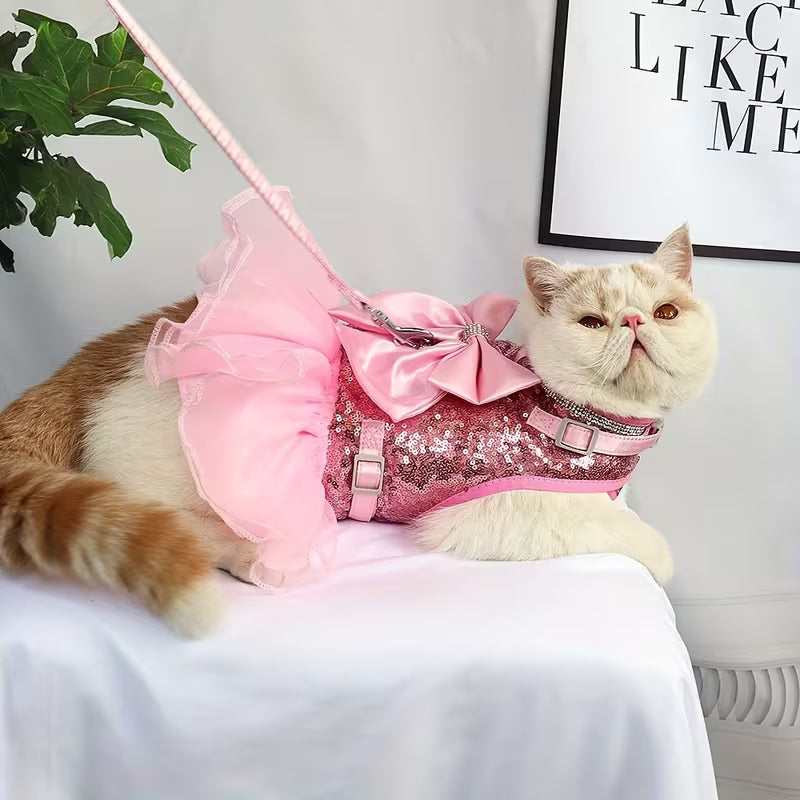 Pet Harness and Leash Set with Bold Bowtie