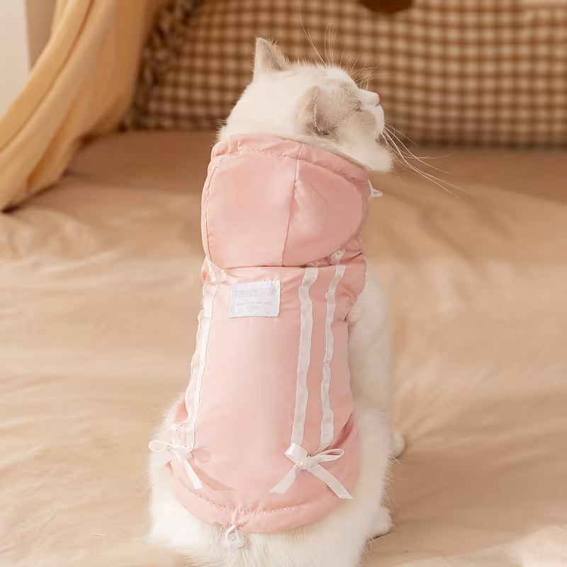 Pet Cat Clothing – Autumn & Winter Hooded Bow Style Pet Apparel