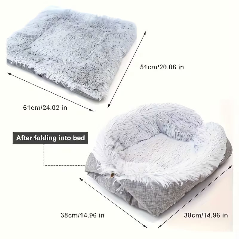 Versatile Long Plush Pet Bed – Cozy for Cats
