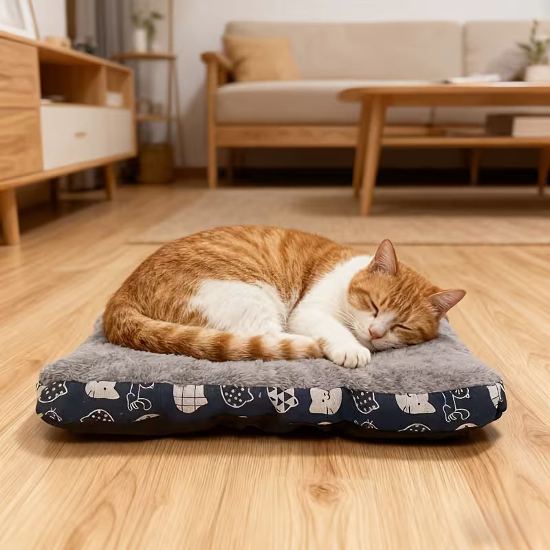 Ultra-Soft Pet Mattress – Blue Paw Print Non-Slip Indoor Mat