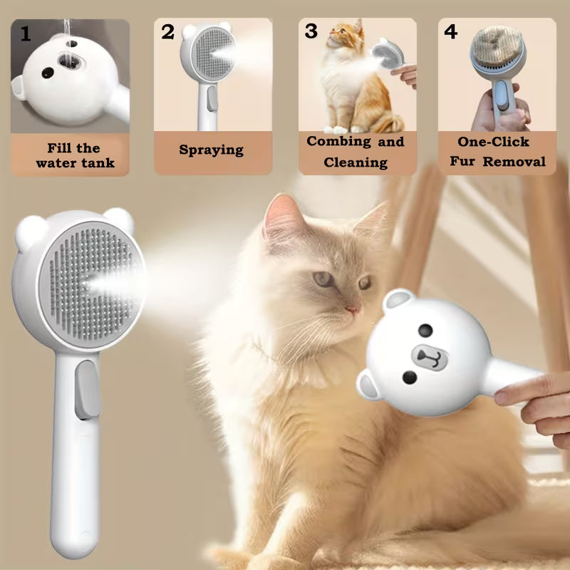 Anti-Static Self-Cleaning Steam Pet Hair Removal Brush