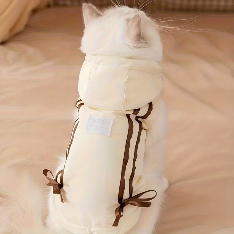 Pet Cat Clothing – Autumn & Winter Hooded Bow Style Pet Apparel