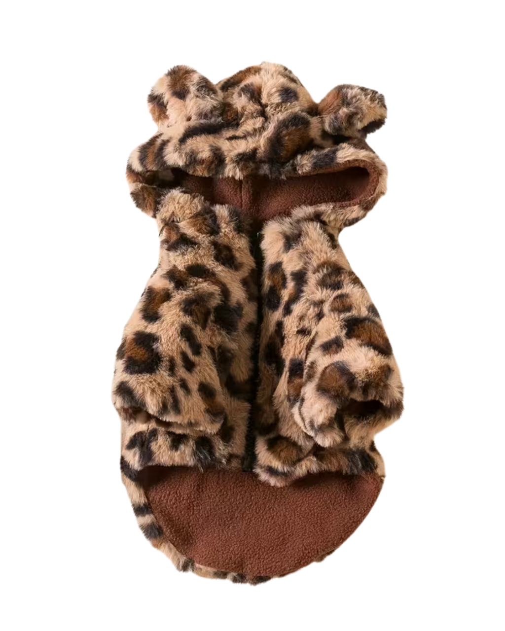 Leopard Print Hooded Plush Pet Jacket – Cozy & Zippered