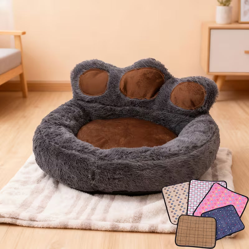 Cat Bed Set – Washable Thickened Bear Paw Bed with Blanket