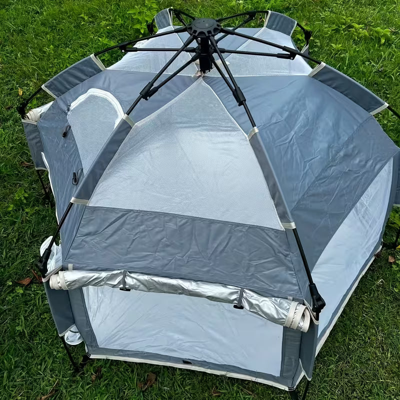 Foldable Cat Crate & Playpen with Ventilated Mesh Panels & Rainfly Canopy