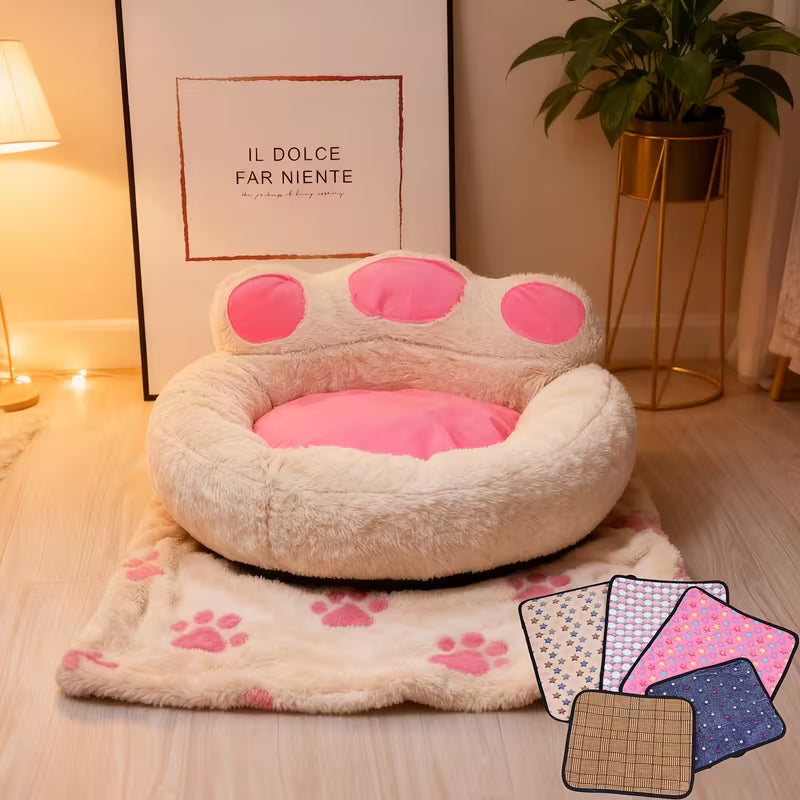 Cat Bed Set – Washable Thickened Bear Paw Bed with Blanket