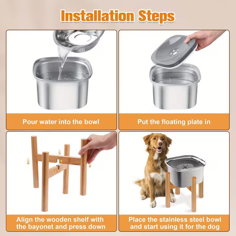 Elevated Stainless Steel Slow Water Dog Bowl