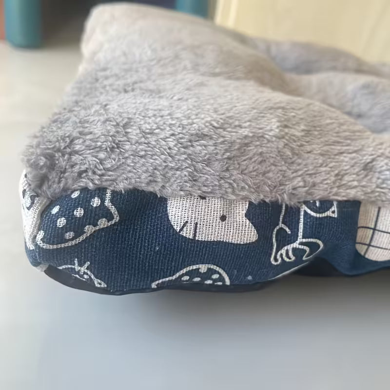 Ultra-Soft Pet Mattress – Blue Paw Print Non-Slip Indoor Mat