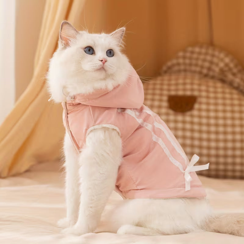 Pet Cat Clothing – Autumn & Winter Hooded Bow Style Pet Apparel